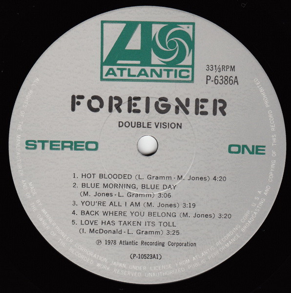 Foreigner - Double Vision | Atlantic (P-6386A) - 3