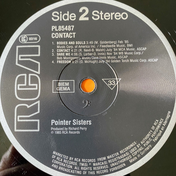 Pointer Sisters - Contact | RCA (PL85487) - 4
