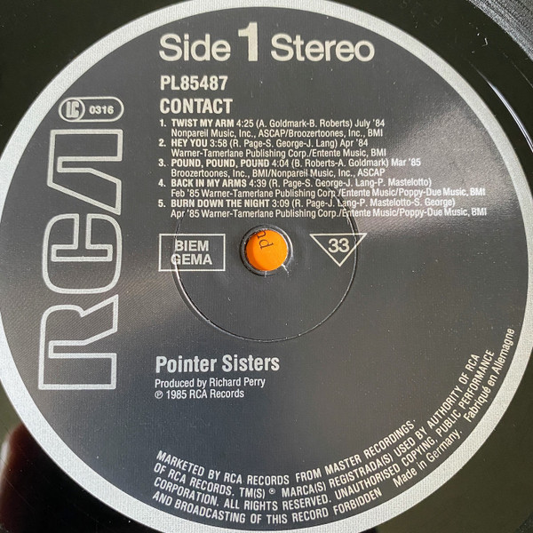Pointer Sisters - Contact | RCA (PL85487) - 3