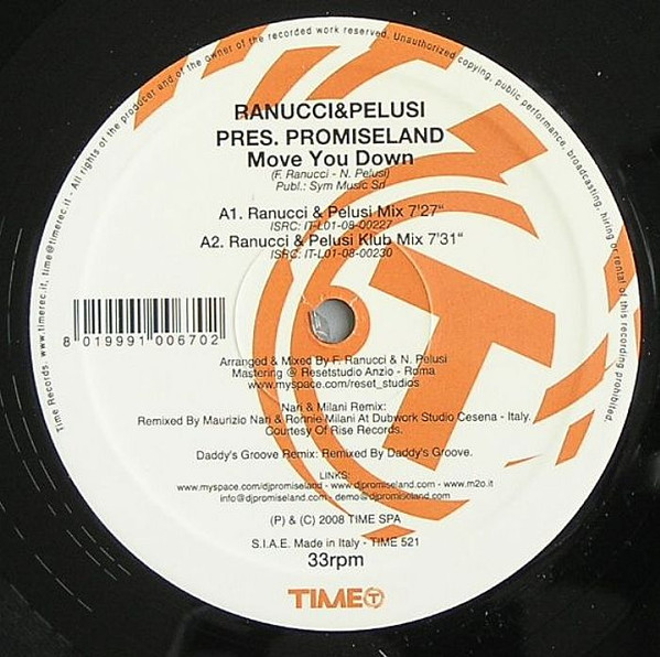 Ranucci & Pelusi Pres. Promiseland - Move You Down | TIME (TIME 521) - main