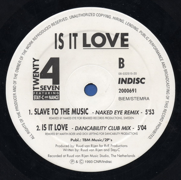 Twenty 4 Seven Featuring Stay-C And Nance - Is It Love | Indisc (2000691) - 4