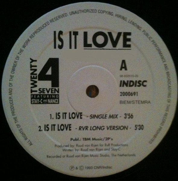 Twenty 4 Seven Featuring Stay-C And Nance - Is It Love | Indisc (2000691) - 3