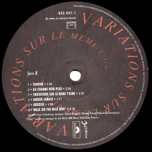 Vanessa Paradis - Variations Sur Le Même T'Aime | Polydor (843 447-1) - 4 Vanessa Paradis - Variations Sur Le Même T'Aime | Polydor (843 447-1) - 4