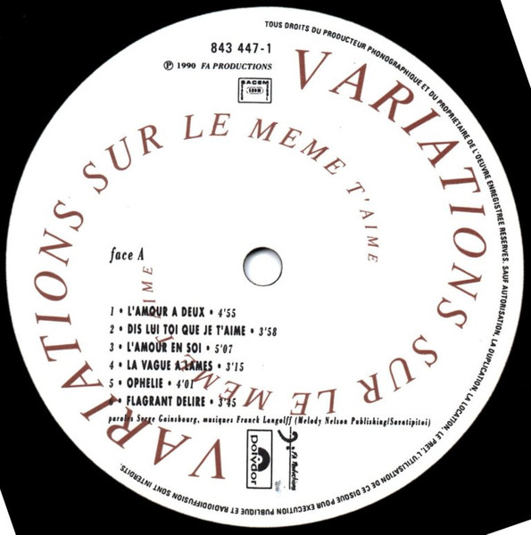 Vanessa Paradis - Variations Sur Le Même T'Aime | Polydor (843 447-1) - 3 Vanessa Paradis - Variations Sur Le Même T'Aime | Polydor (843 447-1) - 3