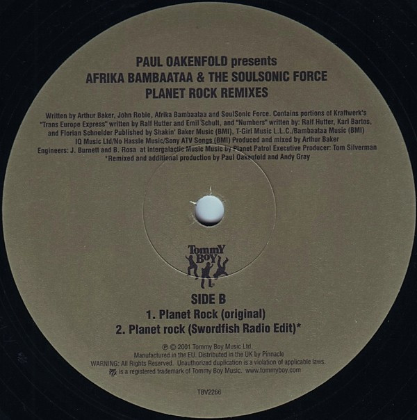 Paul Oakenfold Presents Afrika Bambaataa & Soulsonic Force - Planet Rock Remixes | Tommy Boy (TBV2266) - 3