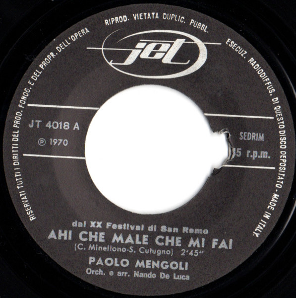 Paolo Mengoli - Ahi Che Male Che Mi Fai | Jet (JT 4018) - 3