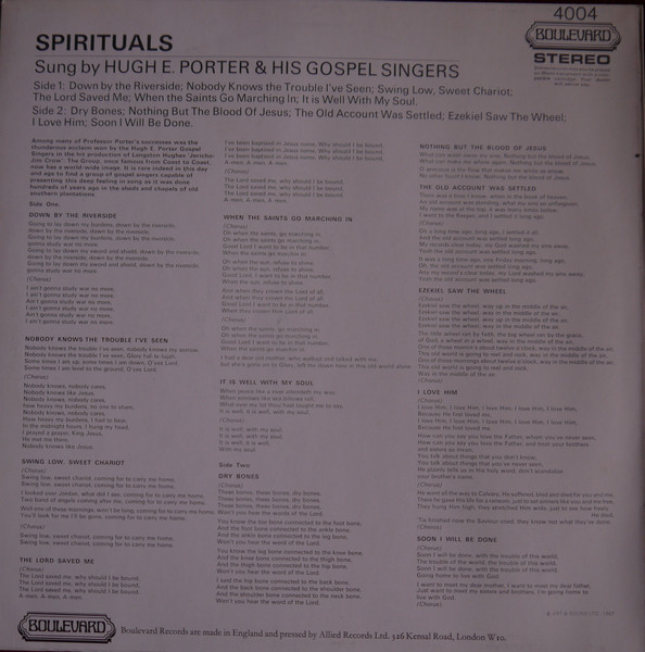 The Hugh E. Porter Gospel Singers - Spirituals | Boulevard (4004) - 2