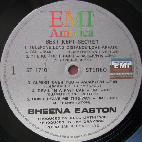 Sheena Easton - Best Kept Secret | EMI America (ST-17101) - 3 Sheena Easton - Best Kept Secret | EMI America (ST-17101) - 3