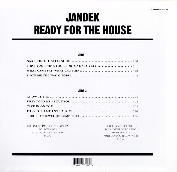 Jandek - Ready For The House LP | Jackpot Records (CORWOOD 0739) - 2
