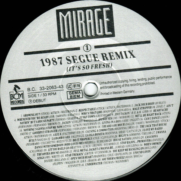Mirage - Mix '87 (87 Hits Of '87) | BCM Records (B.C. 33-2063-43) - 3