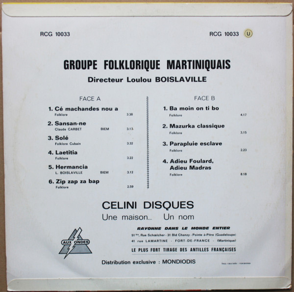 Groupe Folklorique Martiniquais - Groupe Folklorique Martiniquais | Célini Disques (RCG 10033) - 2 Groupe Folklorique Martiniquais - Groupe Folklorique Martiniquais | Célini Disques (RCG 10033) - 2