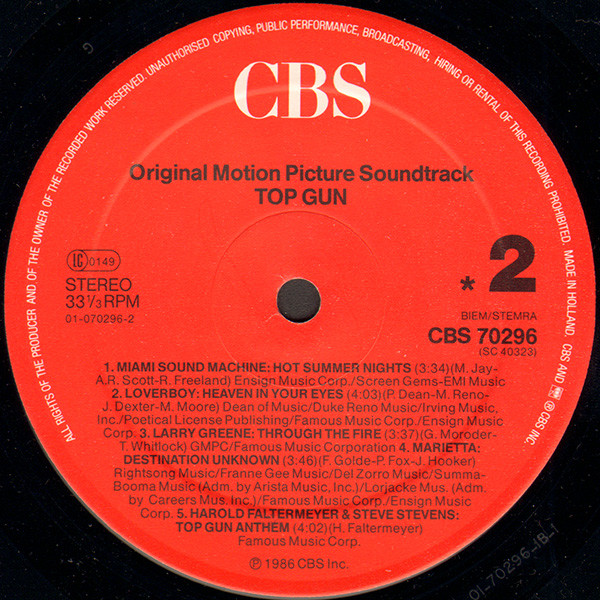 Various - Top Gun (Original Motion Picture Soundtrack) | CBS (CBS 70296) - 4 Various - Top Gun (Original Motion Picture Soundtrack) | CBS (CBS 70296) - 4