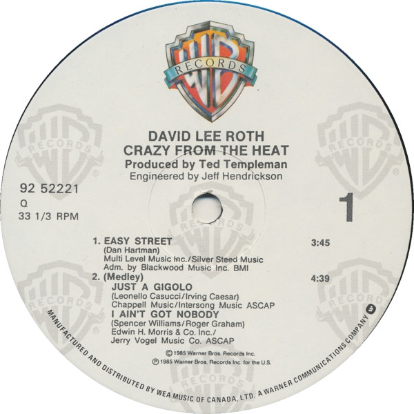David Lee Roth - Crazy From The Heat | Warner Bros. Records (92 52221) - 3