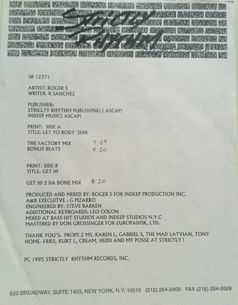 Roger Sanchez - Let Yo Body Jerk / Get Hi | Strictly Rhythm (SR12371) - 3