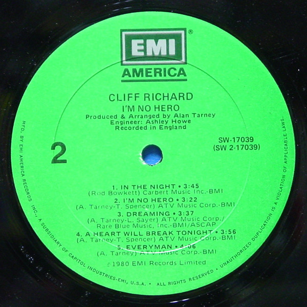 Cliff Richard - I'm No Hero | EMI America (SW-17039) - 4