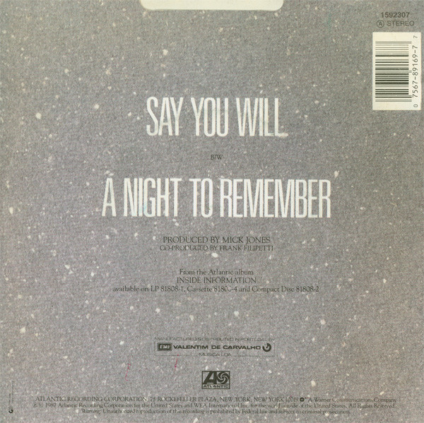 Foreigner - Say You Will | Atlantic (1592307) - 2