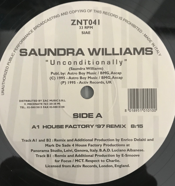 Saundra Williams - Unconditionally | Zac International (ZNT 041) - main