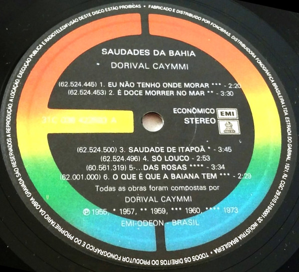 Dorival Caymmi - Saudades Da Bahia | Odeon (31C 036 422593) - 3 Dorival Caymmi - Saudades Da Bahia | Odeon (31C 036 422593) - 3