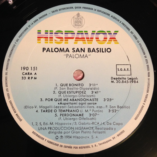 Paloma San Basilio - Paloma | Hispavox ((90) 190 151) - 3