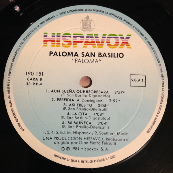 Paloma San Basilio - Paloma | Hispavox ((90) 190 151) - 4