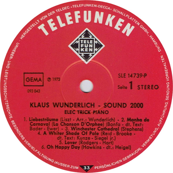 Klaus Wunderlich - Sound 2000 2 - Elec Trick Piano | Telefunken (SLE 14739-P) - 3