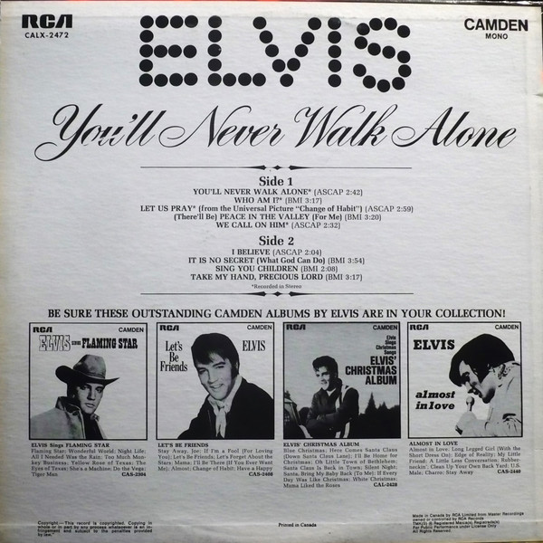 Elvis Presley - You'll Never Walk Alone [Vinyl] | RCA Camden (CALX-2472) - 2