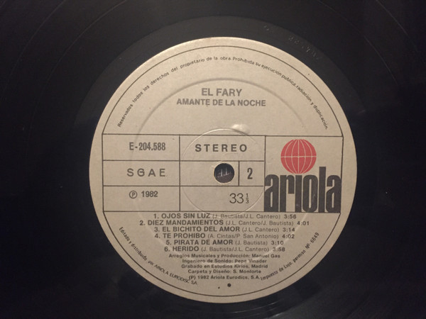 El Fary - Amante De La Noche | Ariola (E-204.588) - 4