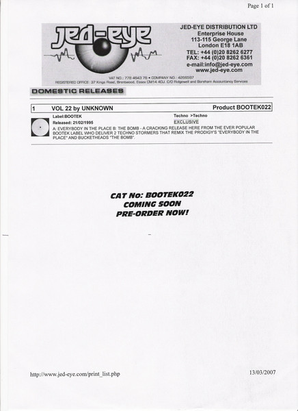 Unknown Artist - Everybody In The Place / The Bomb | Bootek (BOOTEK22) - 4