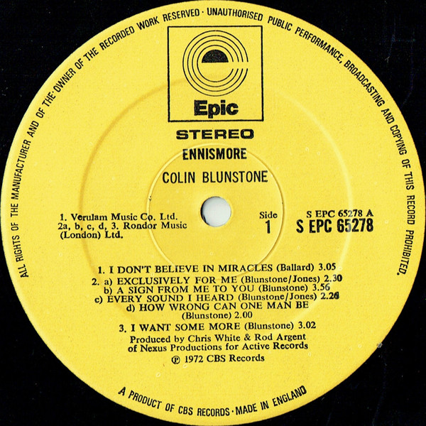 Colin Blunstone - Ennismore | Epic (EPC 65278) - 3 Colin Blunstone - Ennismore | Epic (EPC 65278) - 3