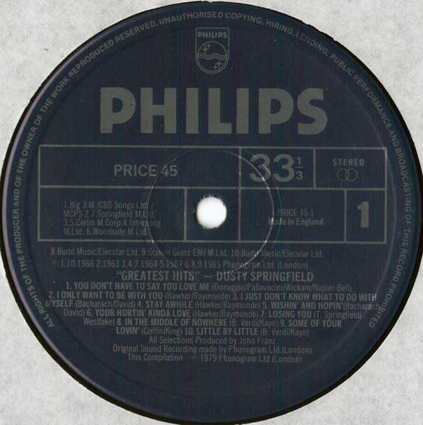 Dusty Springfield - Greatest Hits | Philips (PRICE 45) - 3