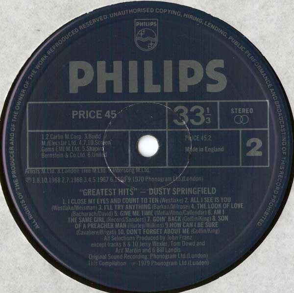 Dusty Springfield - Greatest Hits | Philips (PRICE 45) - 4