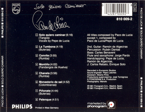 Paco De Lucía - Solo Quiero Caminar | Philips (810 009-2) - 2
