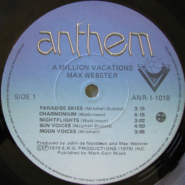 Max Webster - A Million Vacations | Anthem (ANR-1-1018) - 3