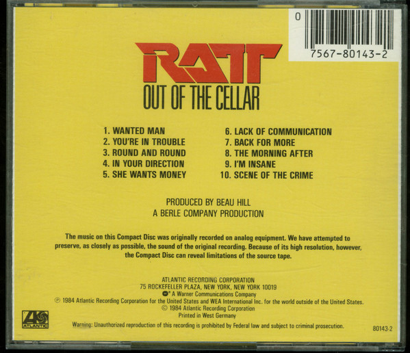 Ratt - Out Of The Cellar CD | Atlantic (7 80143-2) - 2