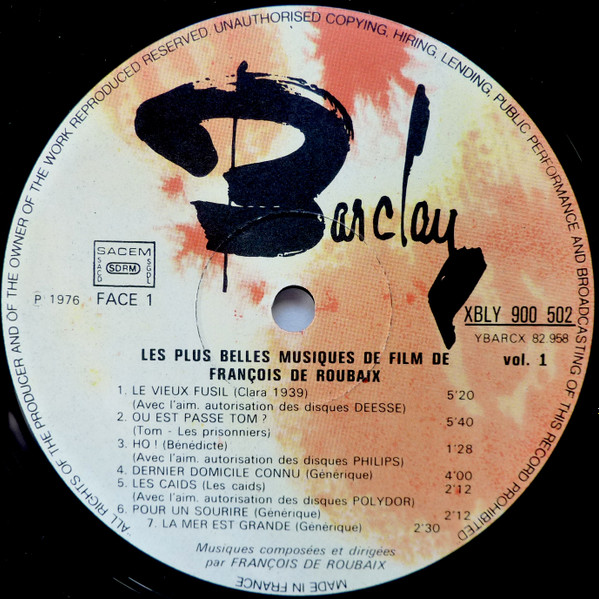François De Roubaix - Les Plus Belles Musiques De Films Vol 1 | Barclay (900.502) - 3 François De Roubaix - Les Plus Belles Musiques De Films Vol 1 | Barclay (900.502) - 3