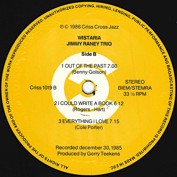 Jimmy Raney Trio With Tommy Flanagan And George Mraz - Wistaria [Vinyl] | Criss Cross Jazz (Criss 1019) - 4