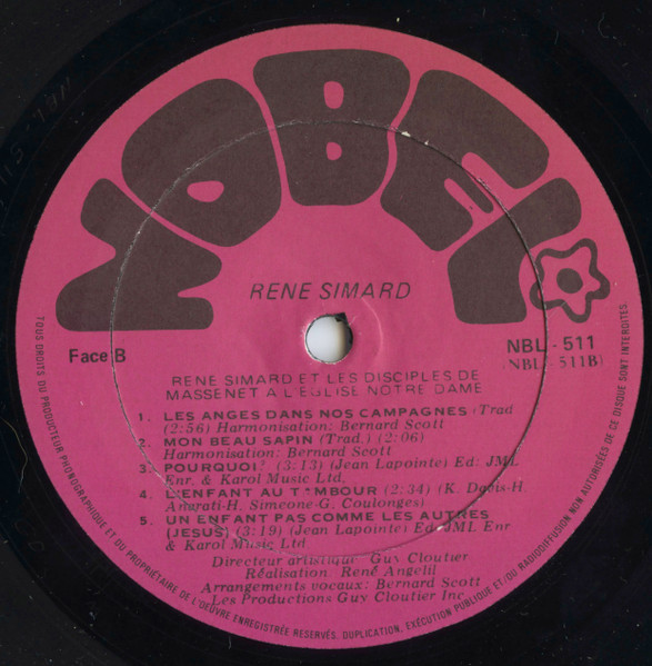 René Simard - René Simard Et Les Disciples De Massenet A L'Église Notre Dame [Vinyl] | Nobel (NBL - 511) - 4