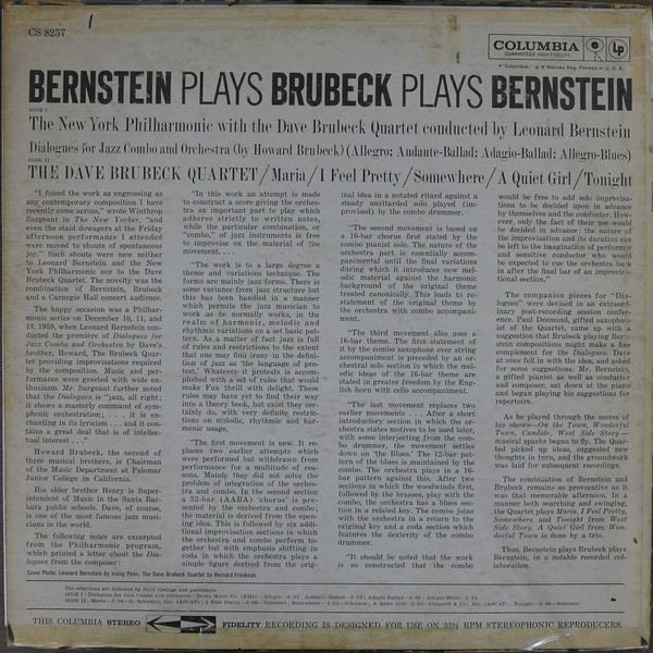 The Dave Brubeck Quartet - Bernstein Plays Brubeck Plays Bernstein | Columbia (CS 8257) - 2 The Dave Brubeck Quartet - Bernstein Plays Brubeck Plays Bernstein | Columbia (CS 8257) - 2