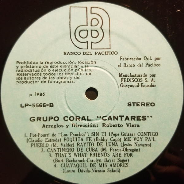 Grupo Coral Cantares - Muchas Felicidades De Sus Amigos Del Banco Banco | Banco Del Pacifico (L.P.-5566) - 3