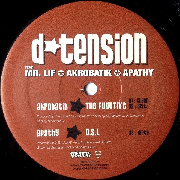 D-Tension Presents Akrobatik / Apathy / Mr. Lif - The Fugitive / D.S.L. / Trouble Shooting | Brick Records (BRK 023) - 3 D-Tension Presents Akrobatik / Apathy / Mr. Lif - The Fugitive / D.S.L. / Trouble Shooting | Brick Records (BRK 023) - 3