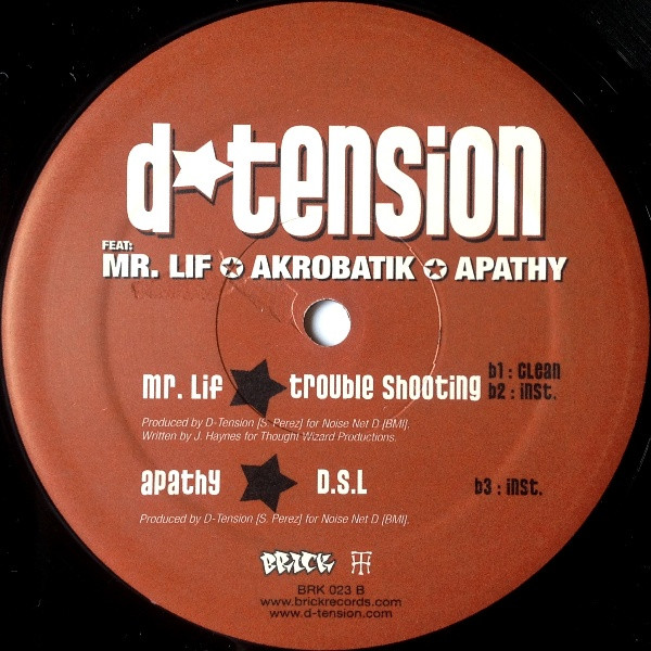D-Tension Presents Akrobatik / Apathy / Mr. Lif - The Fugitive / D.S.L. / Trouble Shooting | Brick Records (BRK 023) - 4 D-Tension Presents Akrobatik / Apathy / Mr. Lif - The Fugitive / D.S.L. / Trouble Shooting | Brick Records (BRK 023) - 4