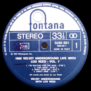The Velvet Underground - 1969 Velvet Underground Live With Lou Reed - Vol. I | Fontana (9286 881) - 2