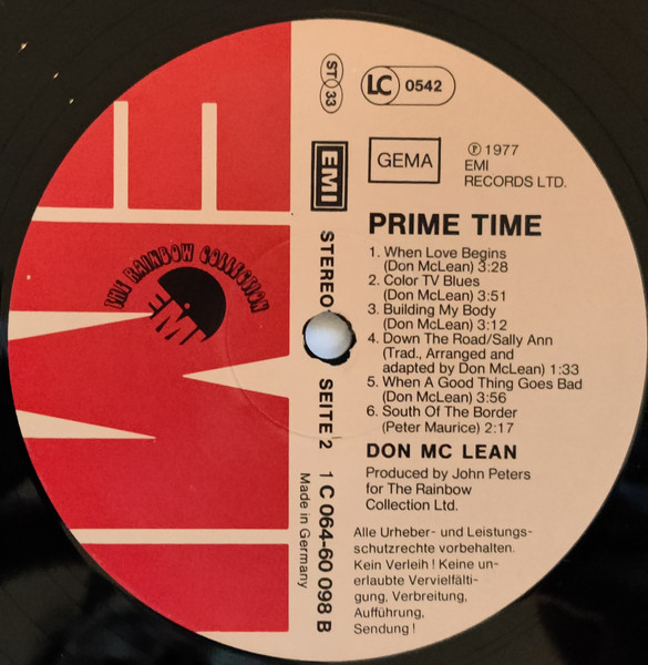 Don McLean - Prime Time | EMI (1C 064-60 098) - 3