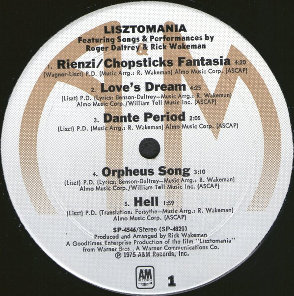 Roger Daltrey & Rick Wakeman - Lisztomania | A&M Records (SP-4546) - 2