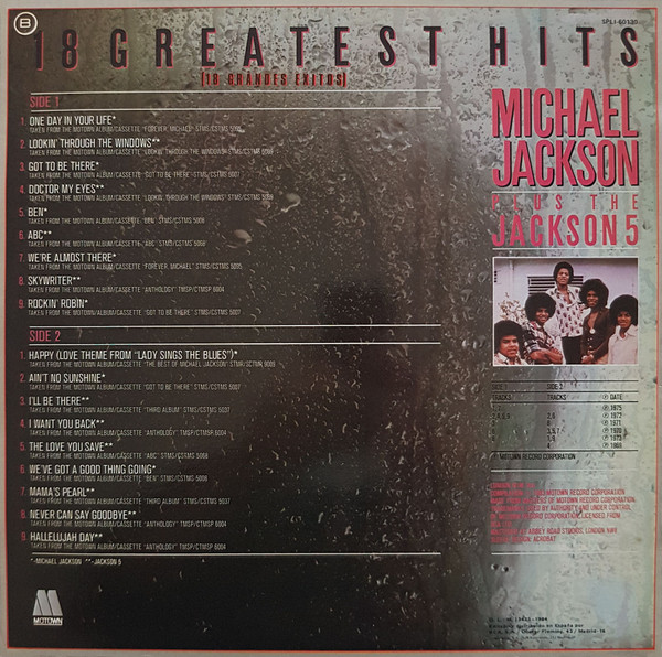 Michael Jackson Plus The Jackson 5 - 18 Greatest Hits = 18 Grandes Exitos | Motown (SPL1-60130) - 2