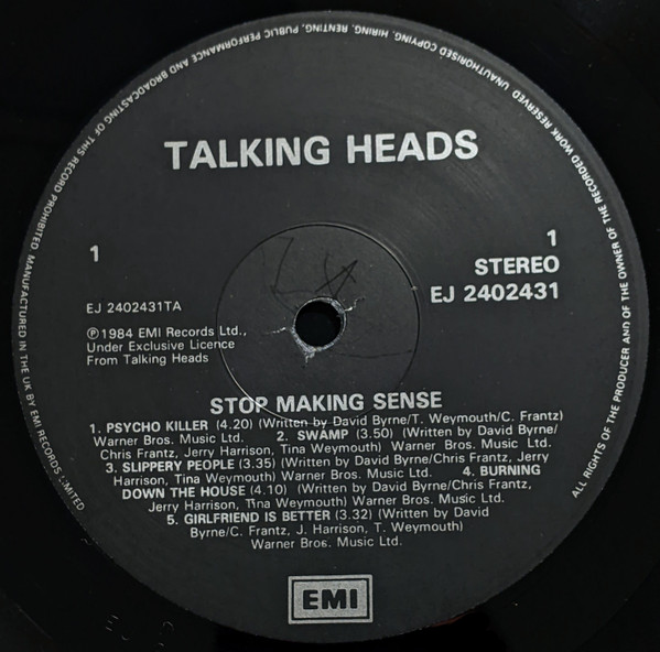 Talking Heads - Stop Making Sense | EMI (TAH 1) - 3 Talking Heads - Stop Making Sense | EMI (TAH 1) - 3