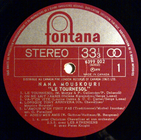 Nana Mouskouri - Le Tournesol [Vinyl] | Fontana (6399 002) - 4