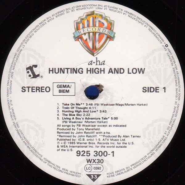 a-ha - Hunting High And Low | Warner Bros. Records (925 300-1) - 3 a-ha - Hunting High And Low | Warner Bros. Records (925 300-1) - 3