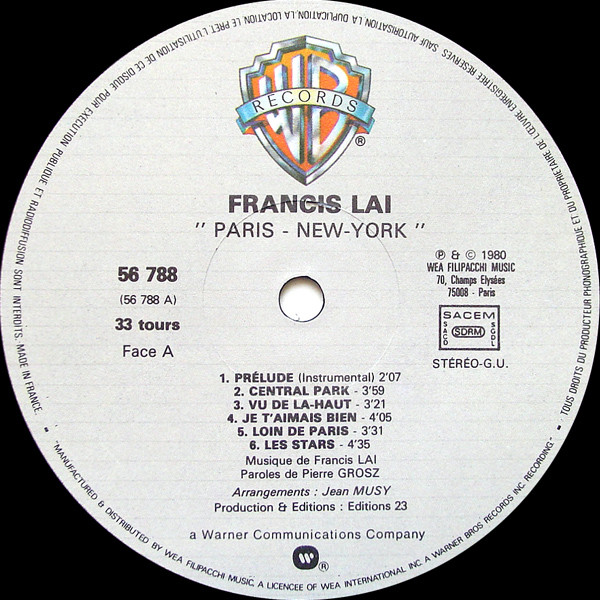 Francis Lai - Paris - New-York | Warner Bros. Records (56 788) - 3 Francis Lai - Paris - New-York | Warner Bros. Records (56 788) - 3
