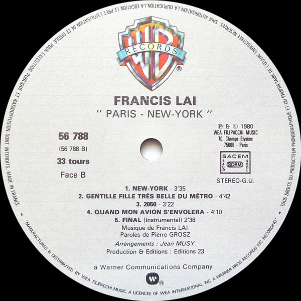 Francis Lai - Paris - New-York | Warner Bros. Records (56 788) - 4 Francis Lai - Paris - New-York | Warner Bros. Records (56 788) - 4